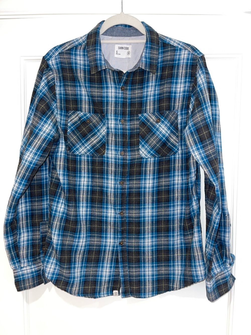 SVRN Code long sleeve plaid button down S